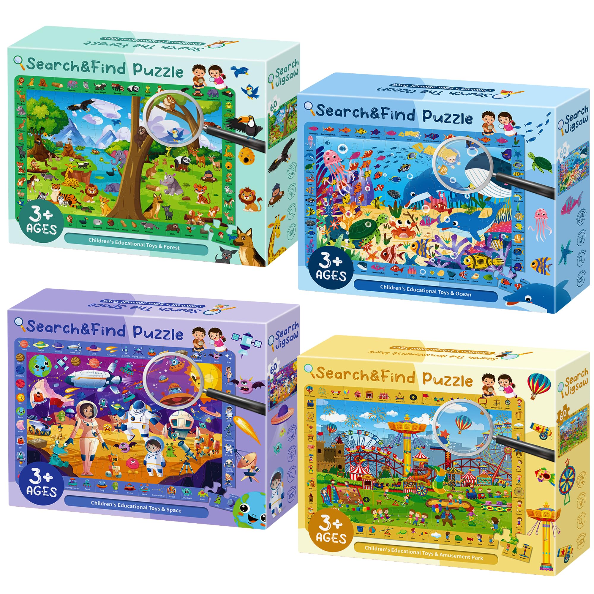 Powza four-pack space puzzle scene promotes imaginative play and focus.