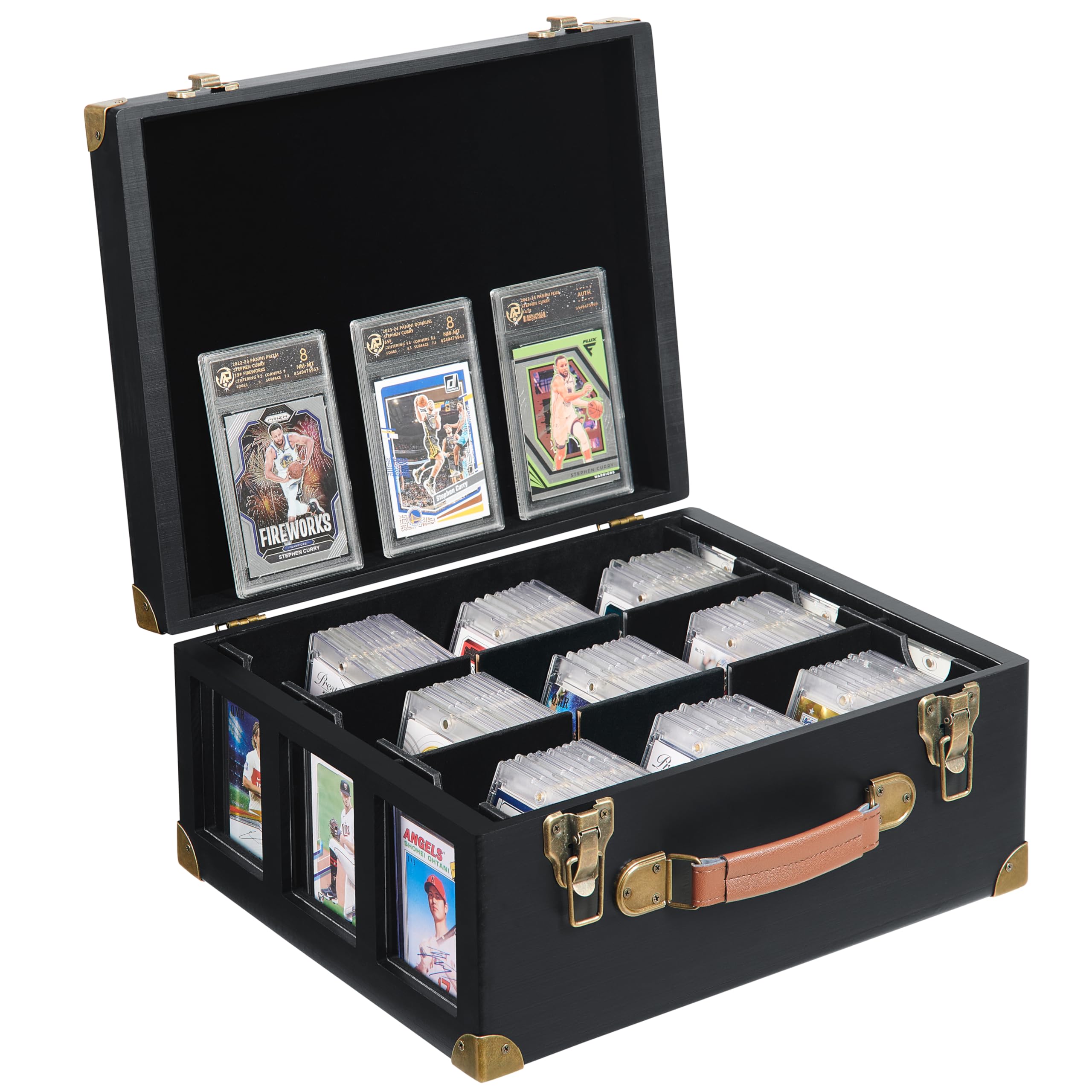 Poyilooo graded card storage box front view highlights sturdy construction for easy access.