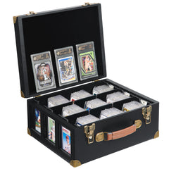 Poyilooo graded card storage box front view highlights sturdy construction for easy access.
