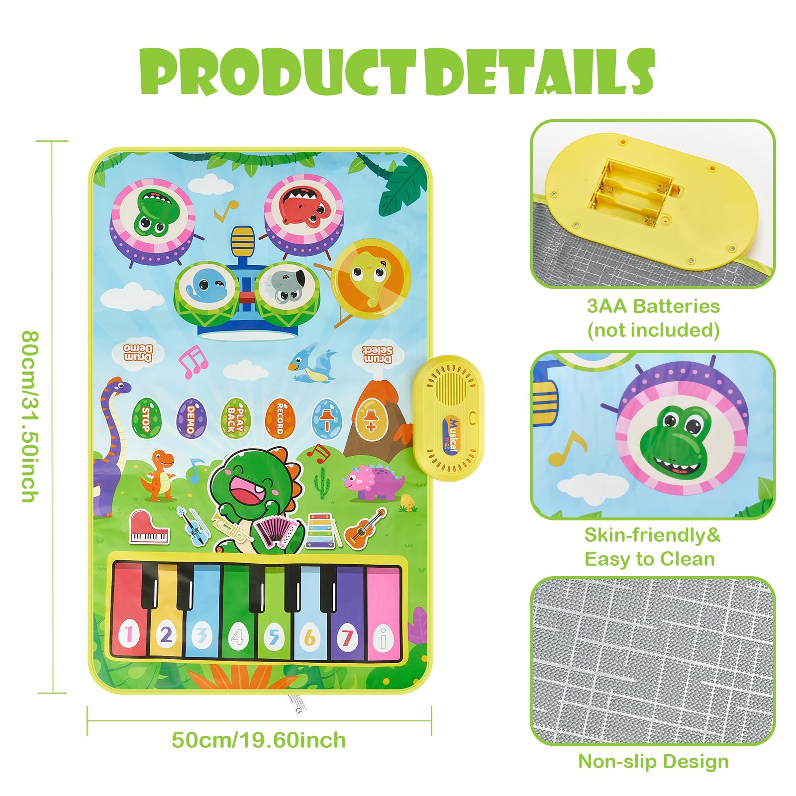 POZMTIORE Baby Musical Play Mat battery-powered—long-lasting sessions for uninterrupted play.