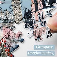 PPuzzling Big Ben cherry blossoms puzzle scene for weekend family activity.