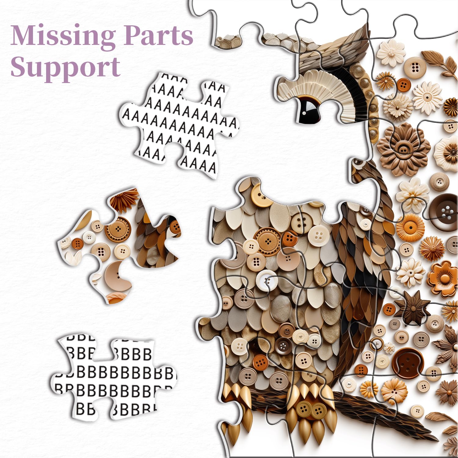 PPuzzling Button Owl Puzzle triple-layer cardboard ensures durable, reusable enjoyment.