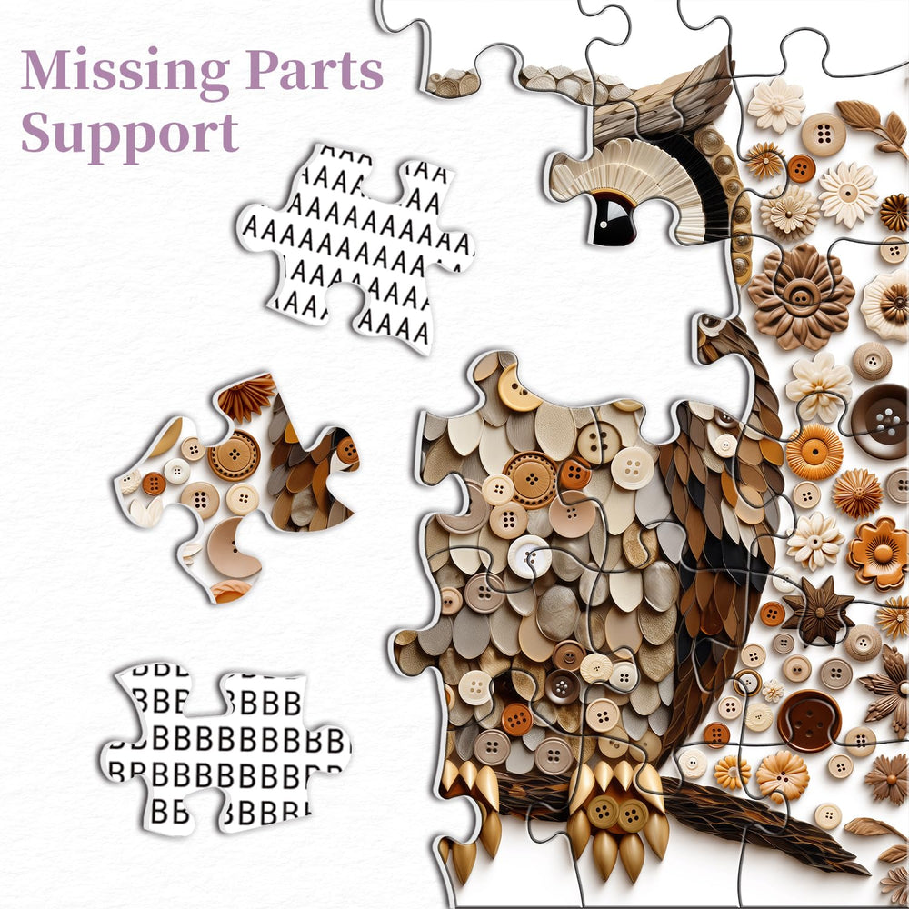 PPuzzling Button Owl Puzzle triple-layer cardboard ensures durable, reusable enjoyment.