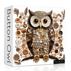 PPuzzling Button Owl Puzzle front view shows button mosaic for wall art inspiration.