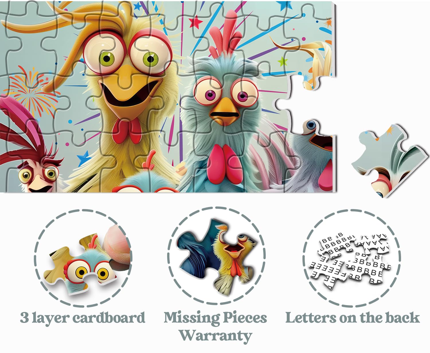 PPuzzling puzzle back-side letters assist assembly for easier solving.