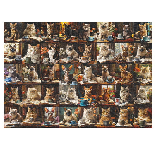 PPuzzling coffee-book cats puzzle featuring 40 feline portraits details