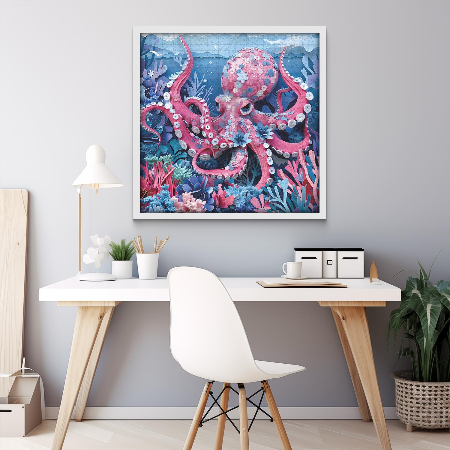 PPuzzling colorful coral paper art design adds vibrant wall decor.