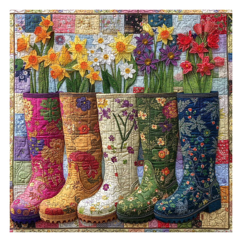 PPuzzling colorful flower boots puzzle box with vibrant boots and blossoms