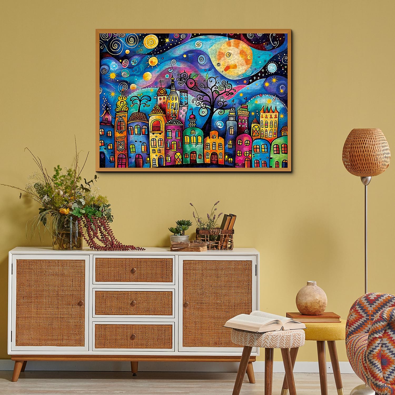 PPuzzling Colorful Houses Puzzle bright colors—bold palette creates a lively room centerpiece.