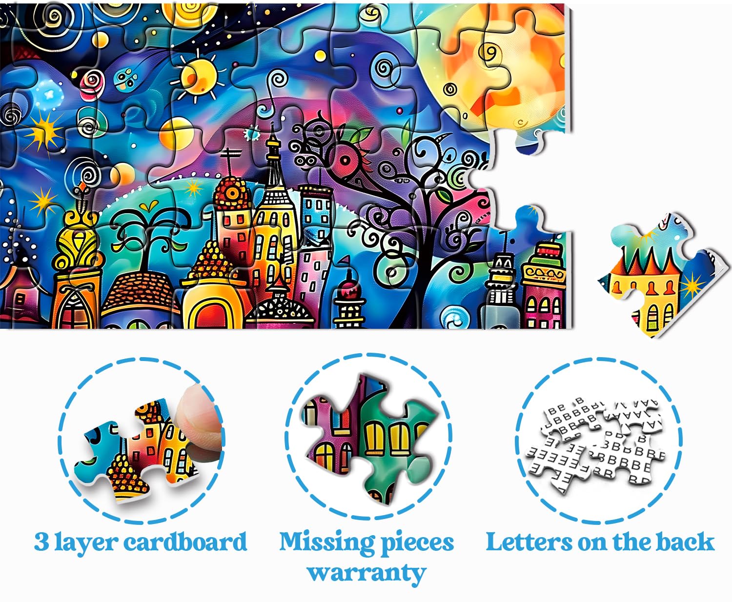 PPuzzling Colorful Houses Puzzle village nightscape—fantasy glow inspires imagination during breaks.
