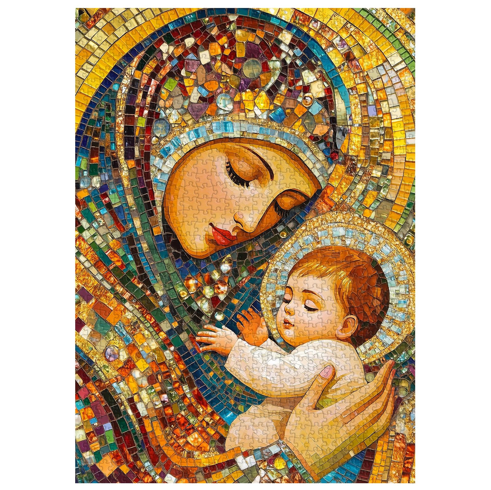 PPuzzling Colorful Nativity mosaic background puzzle with depth and rich tile detail.