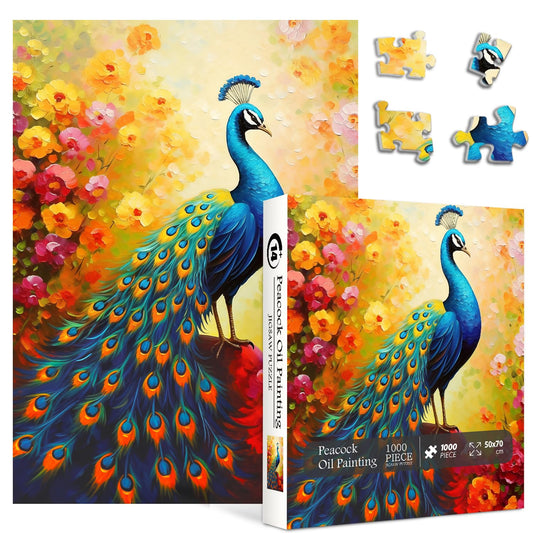 PPuzzling Colorful Peafowl puzzle featuring flowers to brighten moods and spaces