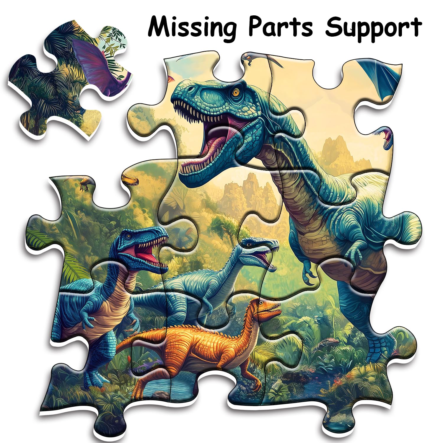 PPuzzling Dinosaur World poster included helps verify progress during assembly