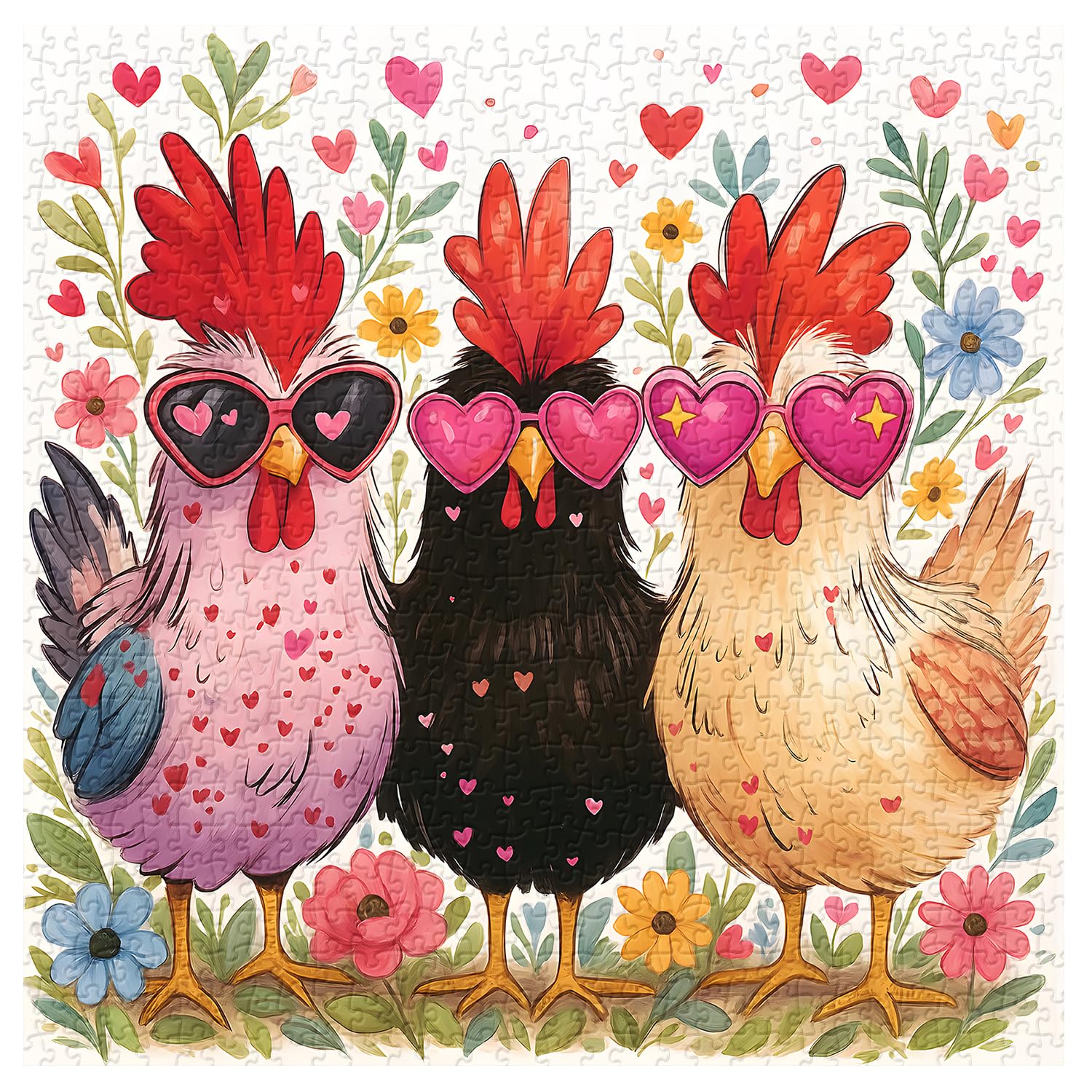 PPuzzling floral rooster 1000-piece puzzle with vibrant color details