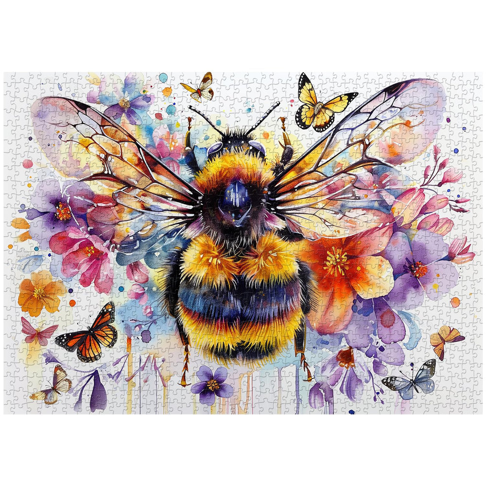 PPuzzling Flowers Bee Puzzle: vibrant bees among blossoms for a relaxing weekend activity.