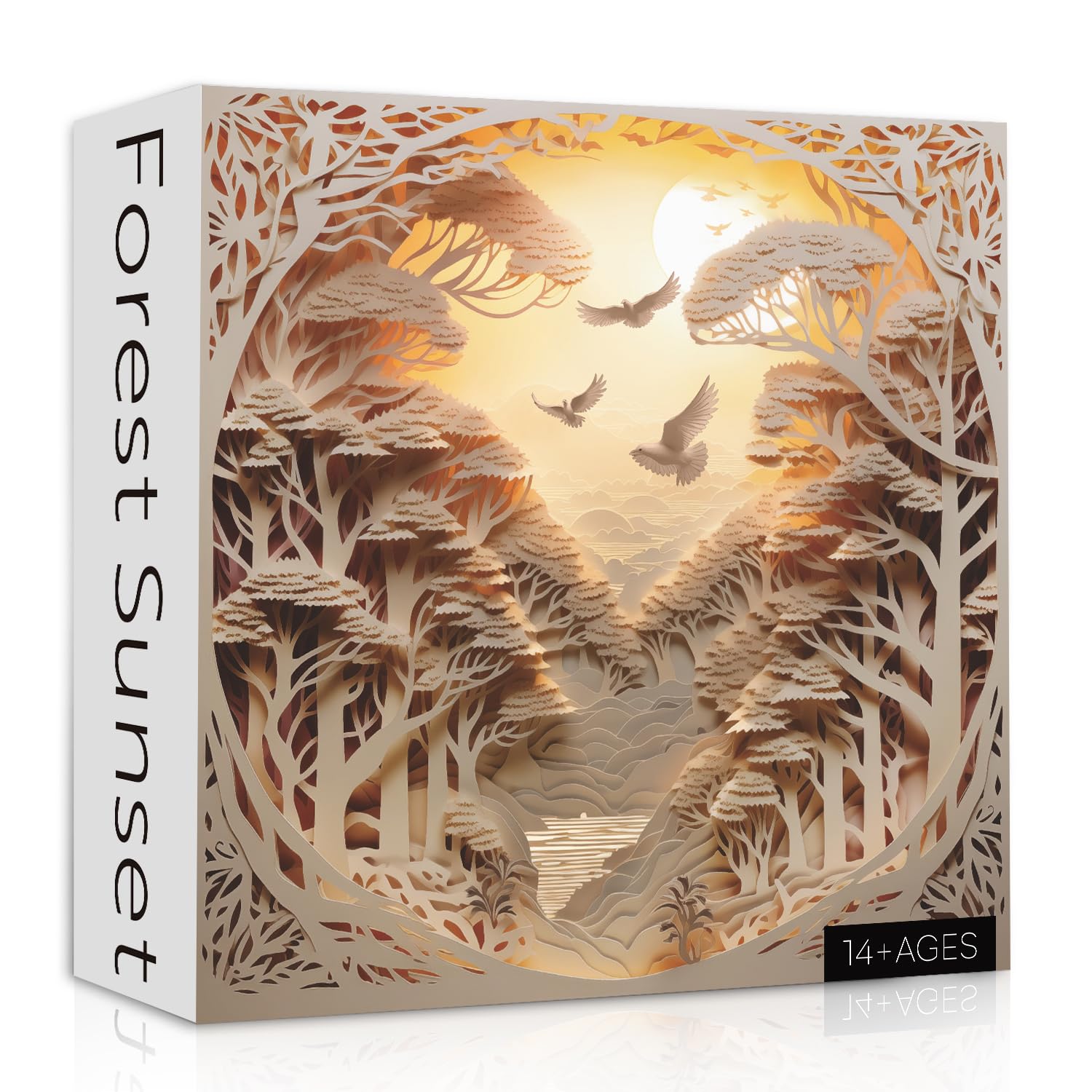 PPuzzling Forest Sunset Puzzle Box shows papercraft forest scene for mindful focus