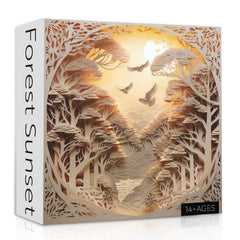PPuzzling Forest Sunset Puzzle Box shows papercraft forest scene for mindful focus