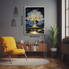 PPuzzling Golden Tree mountains and streams capture a serene nature backdrop for relaxing puzzling.