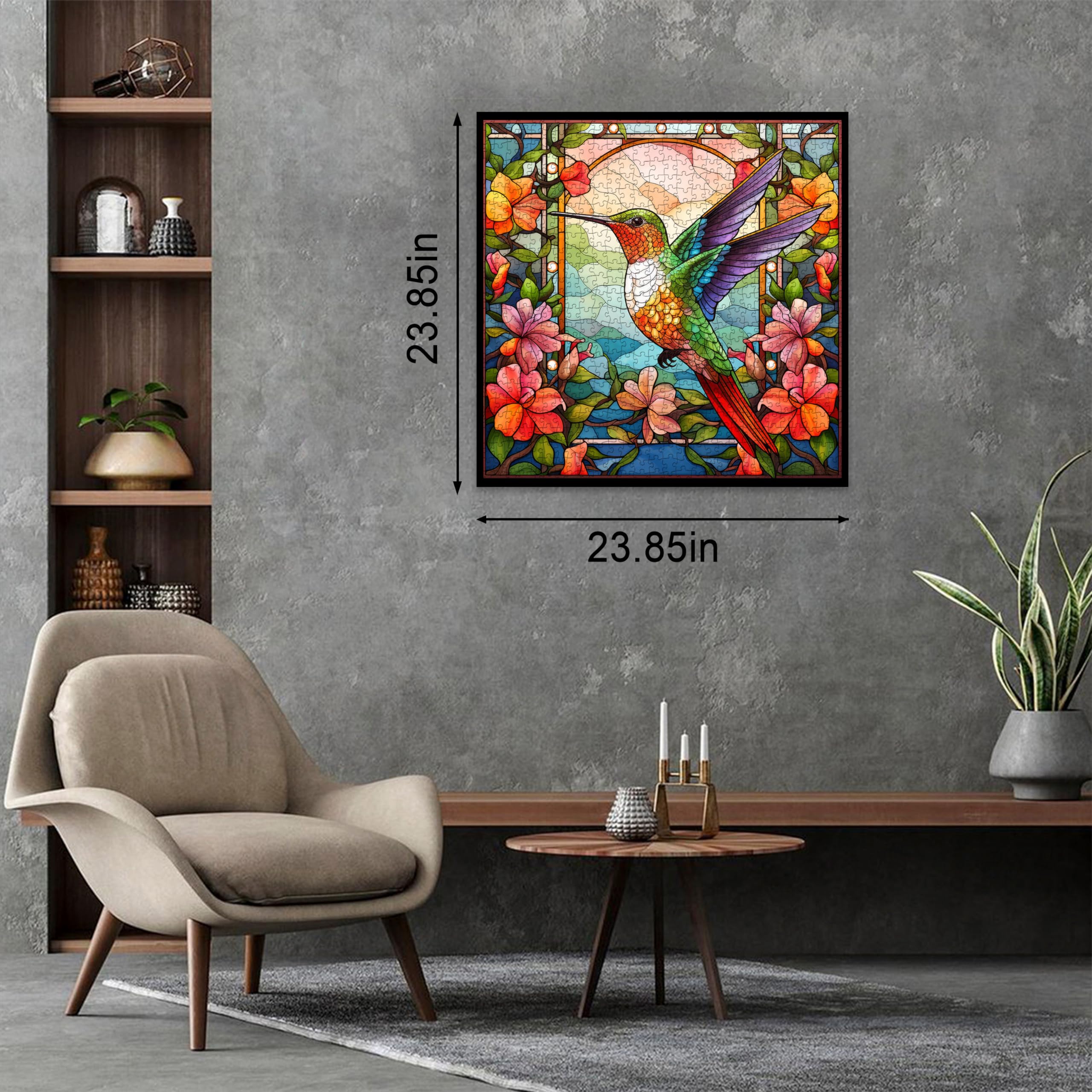 PPuzzling Hummingbird puzzle stained glass art with vibrant hues