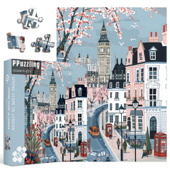 PPuzzling London Spring 1000-piece puzzle featuring Big Ben and blossoms for relaxing evenings.