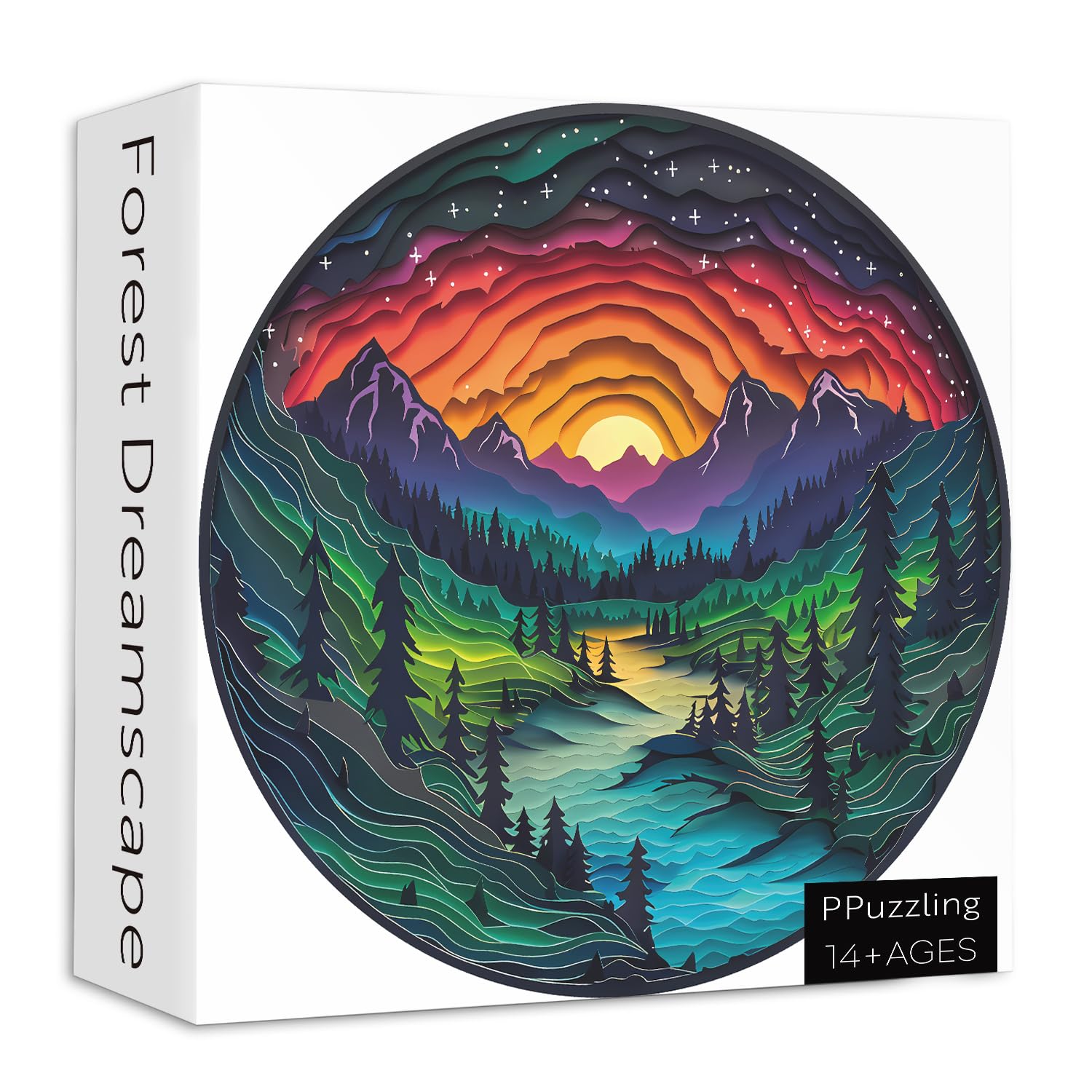 PPuzzling Magic Forest round puzzle finished-layout shows vibrant colors for immersive solving