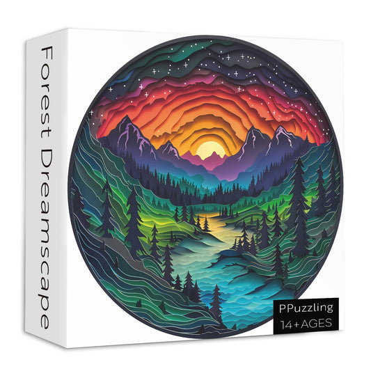 PPuzzling Magic Forest round puzzle finished-layout shows vibrant colors for immersive solving