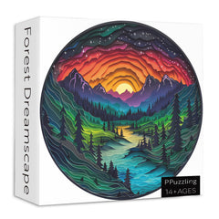 PPuzzling Magic Forest round puzzle finished-layout shows vibrant colors for immersive solving