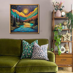 PPuzzling Starry Night puzzle in progress on a table for family time