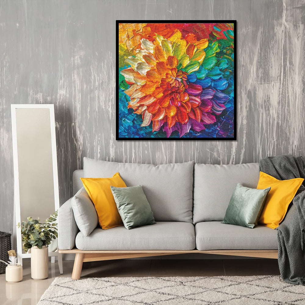 PPuzzling Rainbow Dahlia painting detail highlighting color and texture.