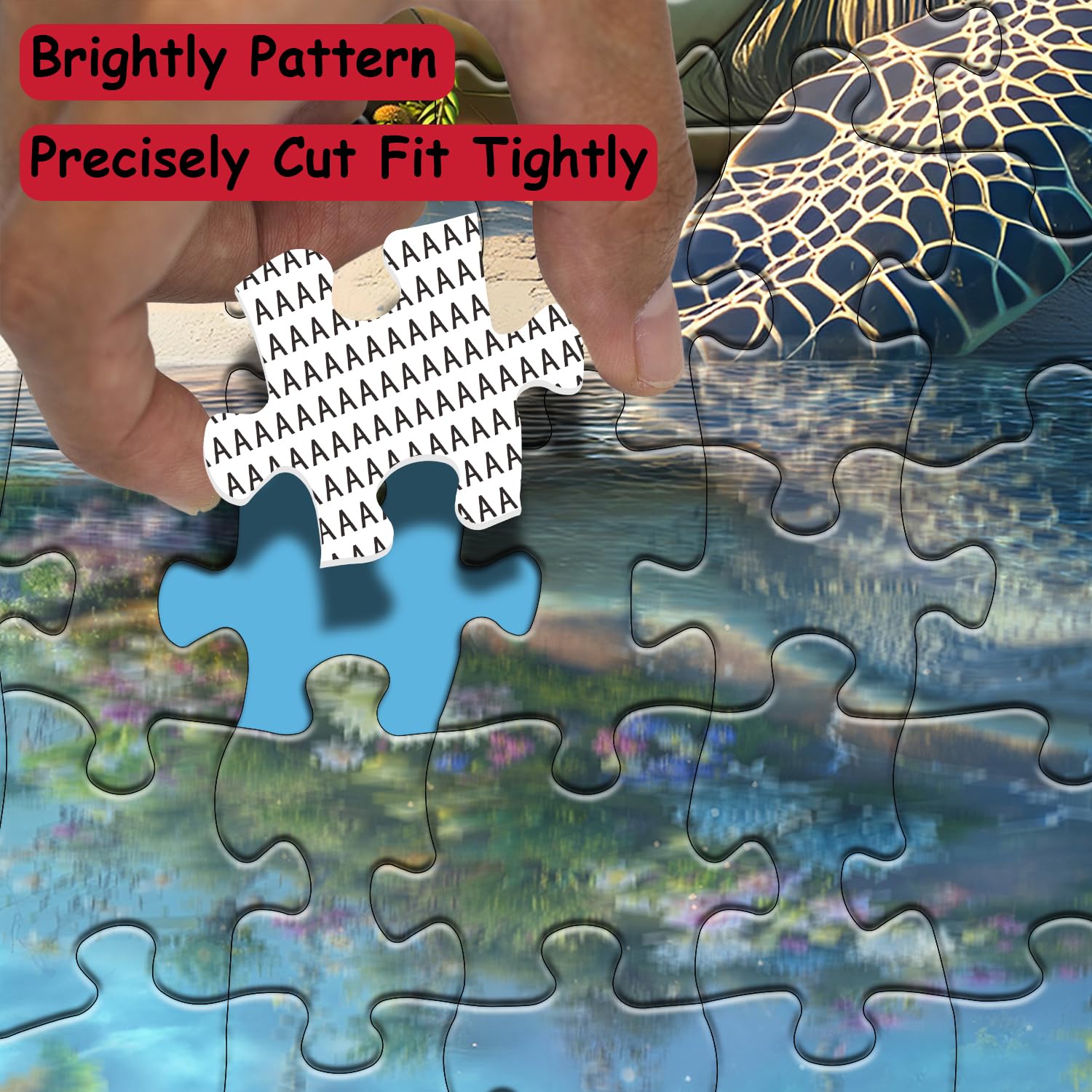 PPuzzling Sea Turtle Puzzle island art featuring tropical plants and palm trees
