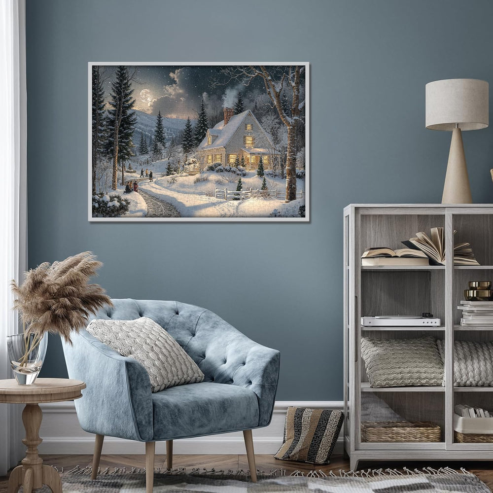 PPuzzling Snowy Night puzzle finish framed and ready for display as wall art