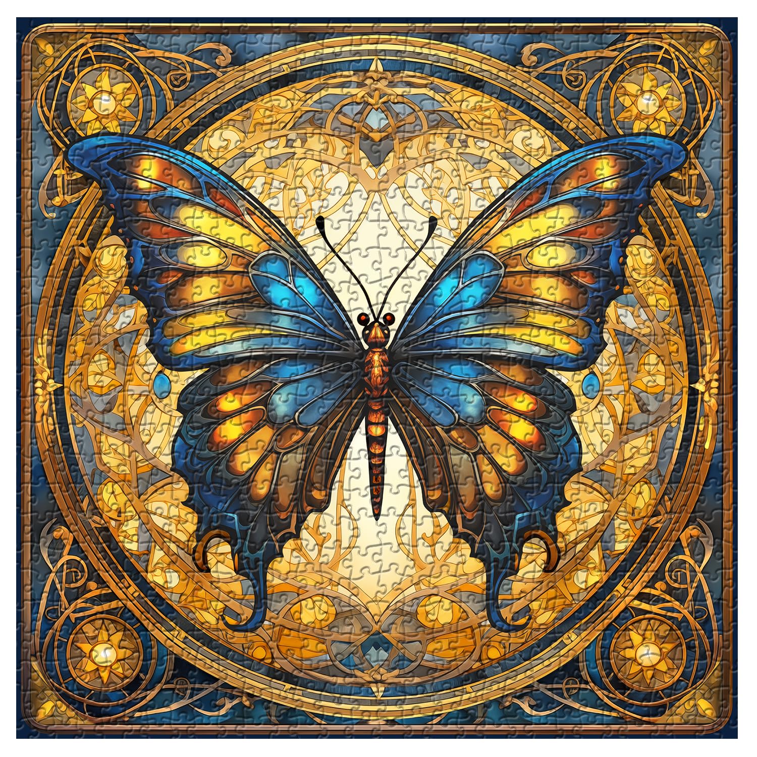 PPuzzling Stained Glass Butterflies with vibrant hues that shimmer for wall decor.