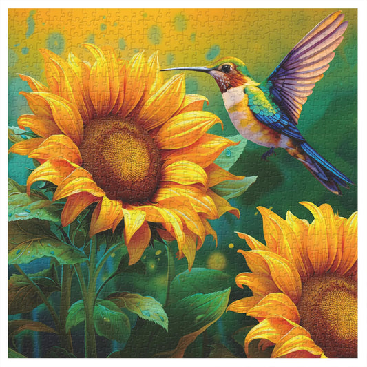 PPuzzling Sunflower Hummingbird puzzle 1000 pieces highlights a relaxing garden scene