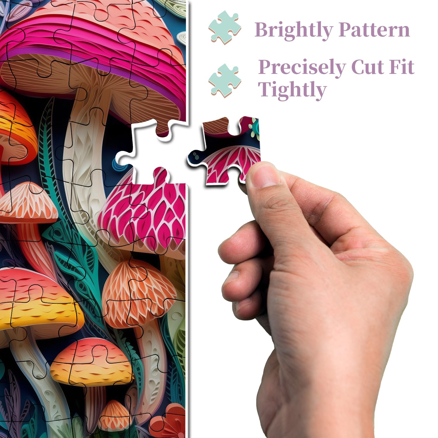 PPuzzling three-layer cardboard image, pieces fit tightly for repeated assembly.