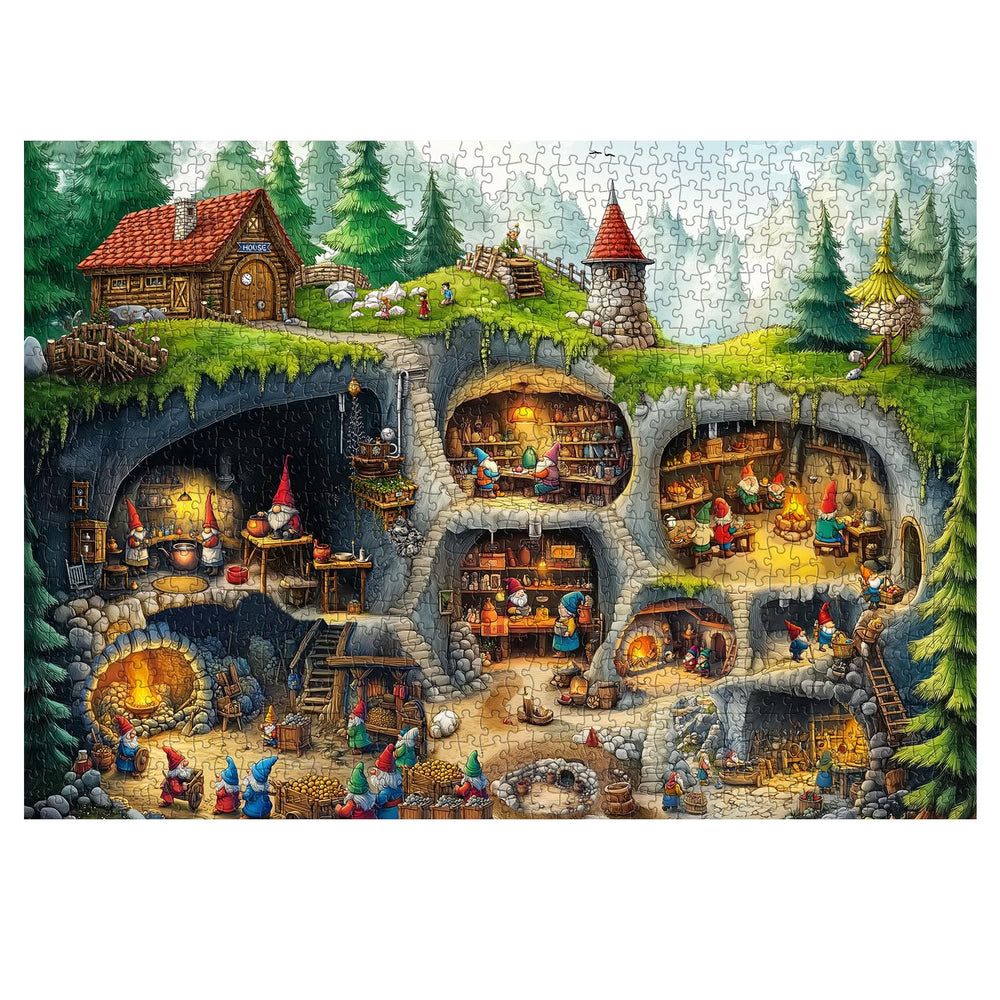 PPuzzling Underground gnome houses close-up offers cozy forest scene for immersive puzzle time
