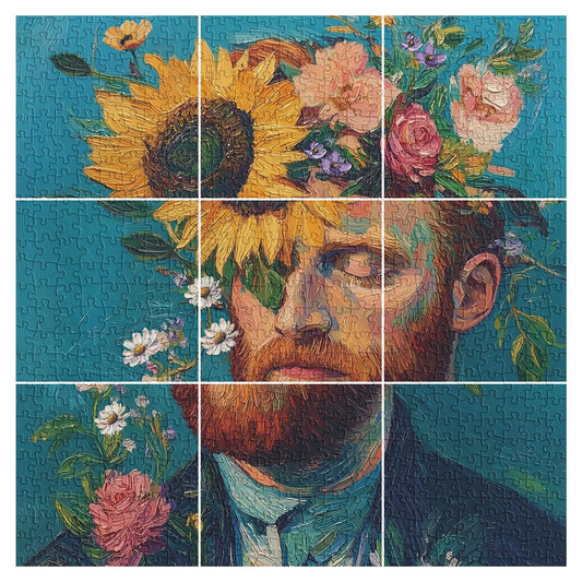 PPuzzling Van Gogh sunflowers hair image for a vibrant, meditative challenge