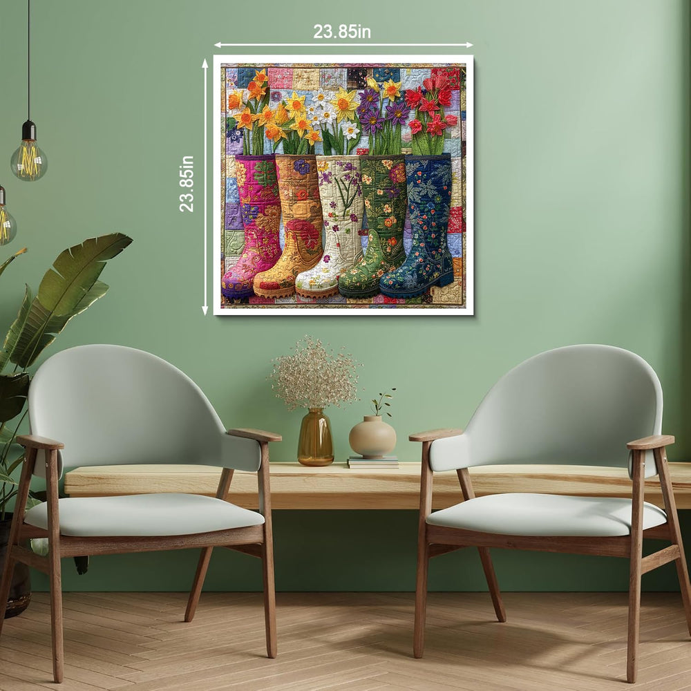 PPuzzling vibrant floral design puzzle highlighting boots and blossoms
