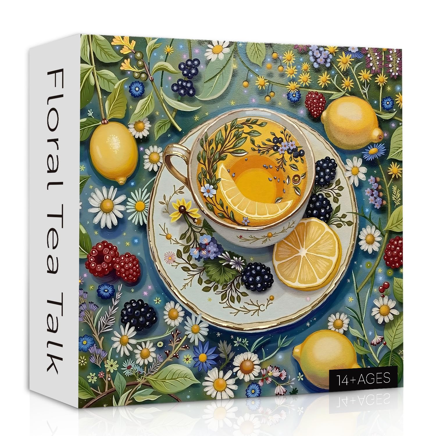 PPuzzling Vintage Teacups puzzle art with lemon tea evokes cozy tea-time nostalgia.