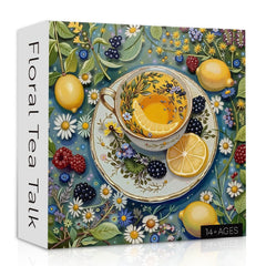 PPuzzling Vintage Teacups puzzle art with lemon tea evokes cozy tea-time nostalgia.