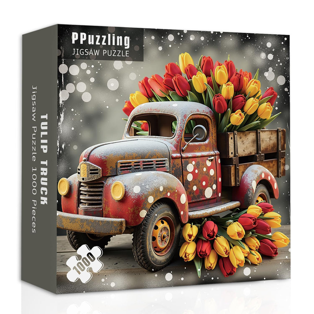 PPuzzling vintage truck puzzle 1000 pieces with tulips for mindful evenings