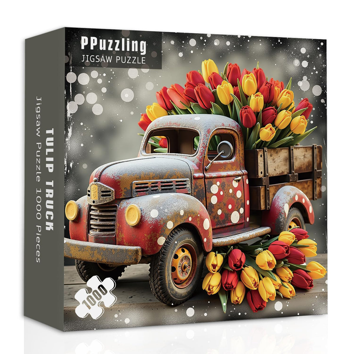 PPuzzling vintage truck puzzle 1000 pieces with tulips for mindful evenings
