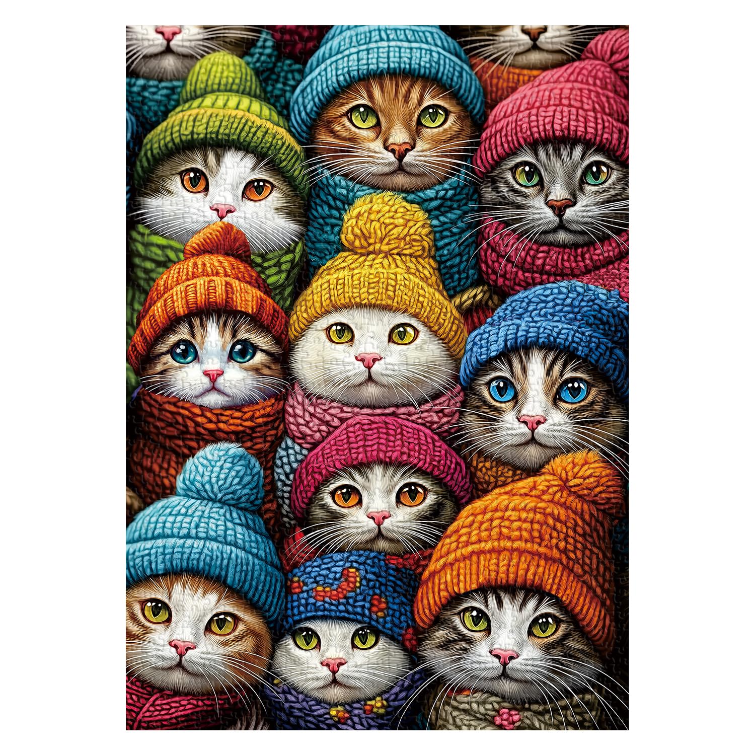 PPuzzling winter cat puzzle assembly pieces with high detail to aid solving.