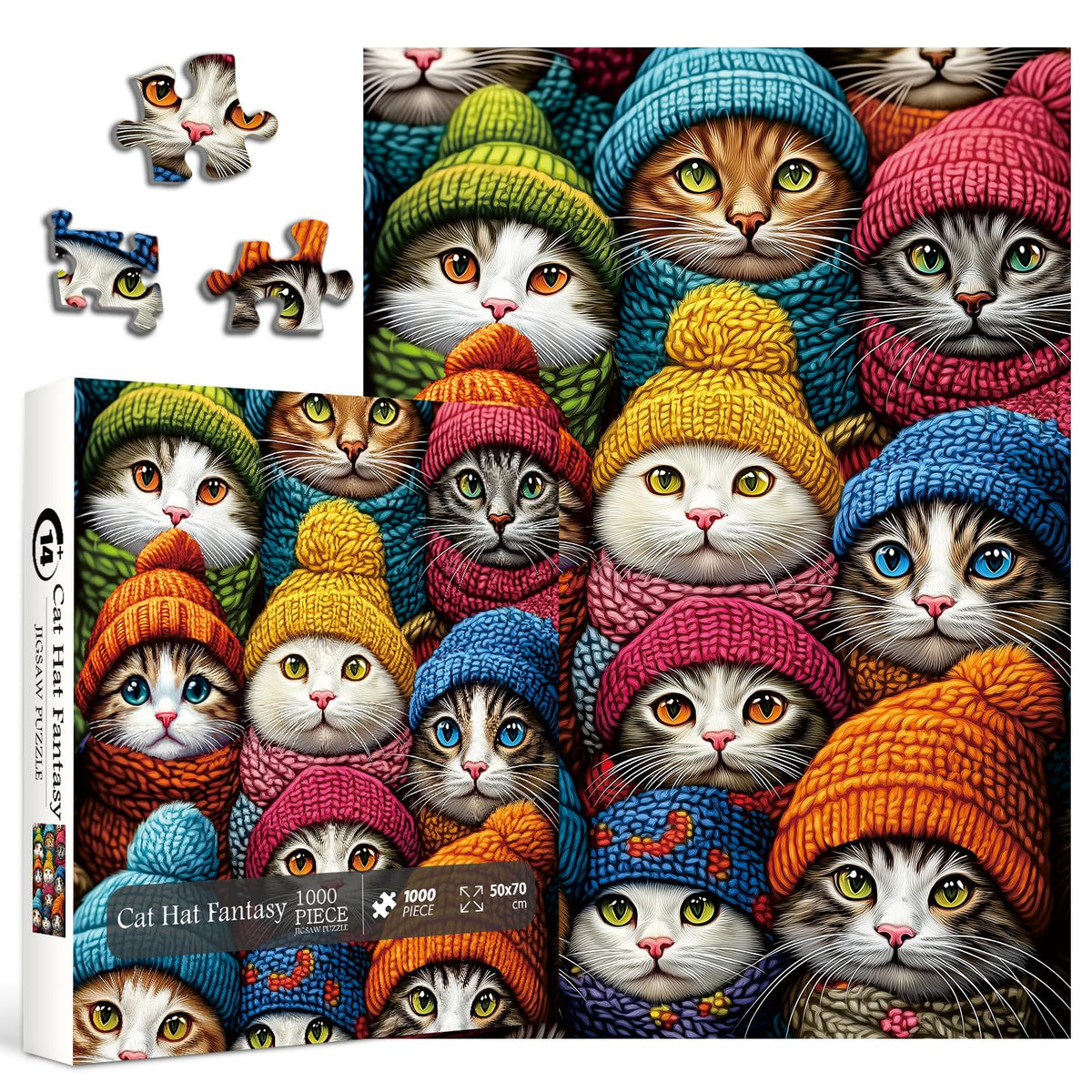 PPuzzling winter cat puzzle box front featuring a colorful kitten scene for cozy evenings.