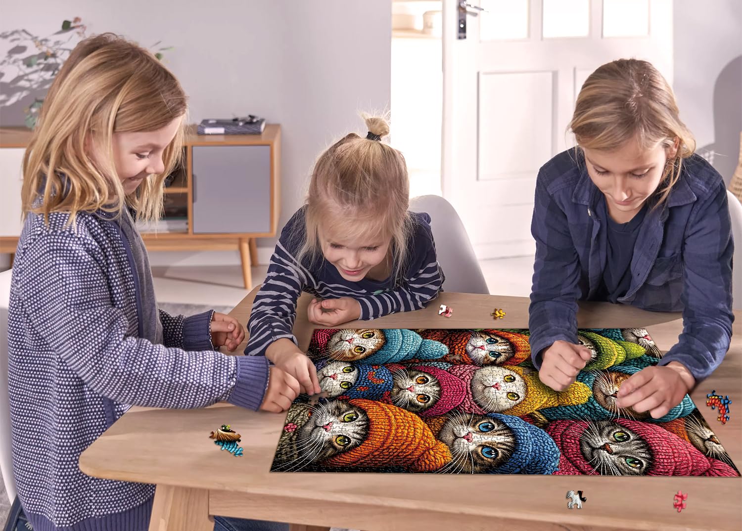 PPuzzling winter cat puzzle wall art ready after completion.