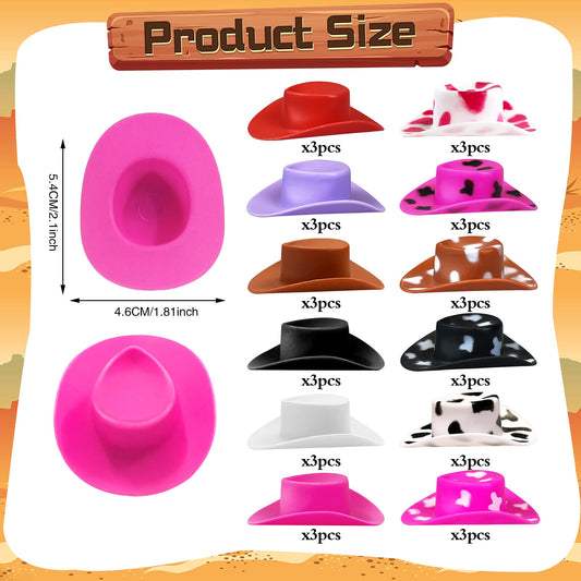 Close-up of PPXMEEUDC plastic mini cowboy hat with bright color detail.