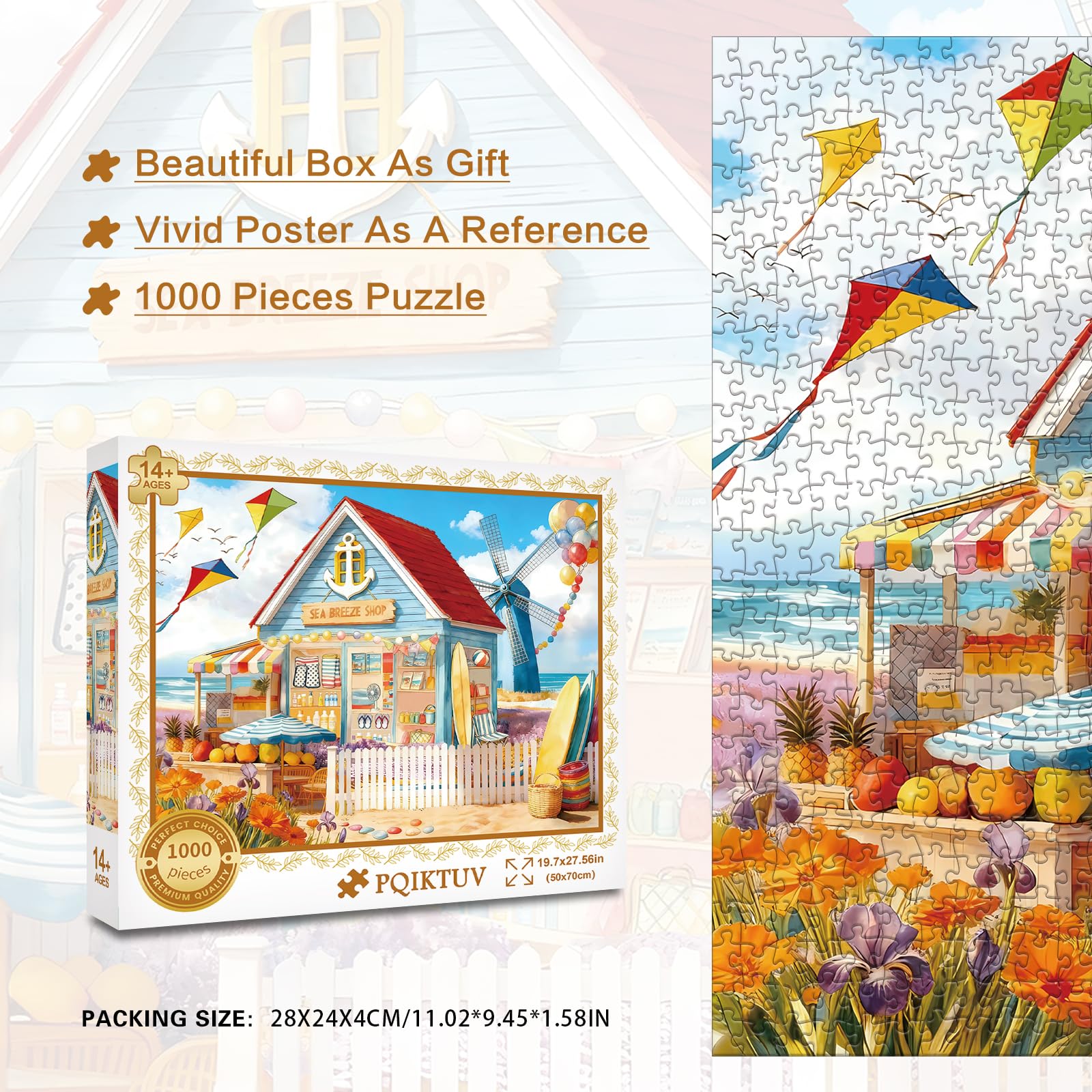 PQIKTUV 1000-piece puzzle in vivid colors supports mindful, social family activities.