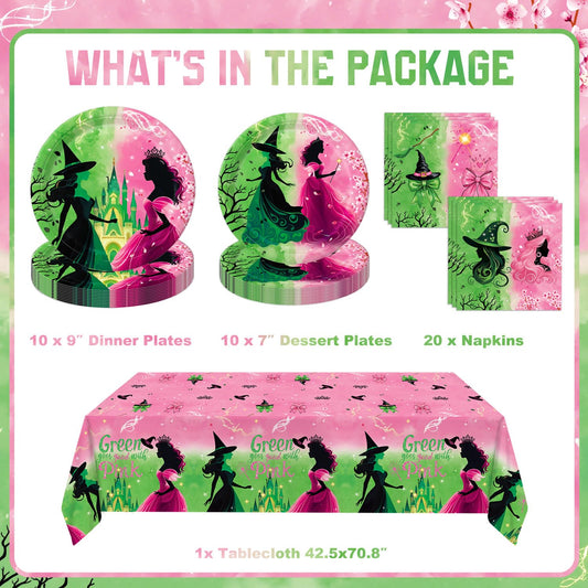 Practice Star pink-green witch party dessert plates add color and ease