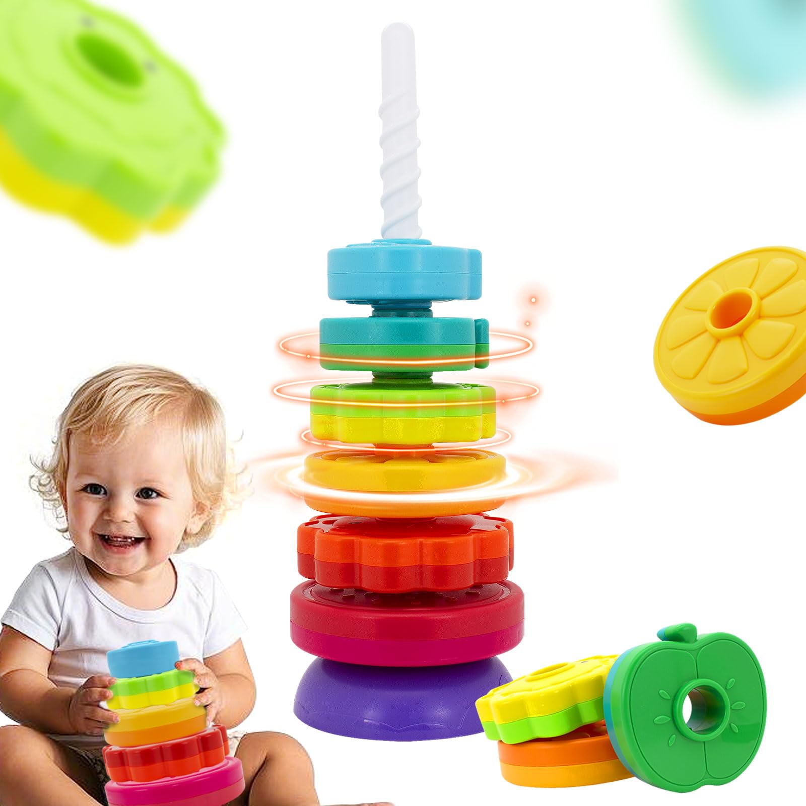 PracticeJQDEN Montessori toy shows colorful discs for easy color sorting during play.