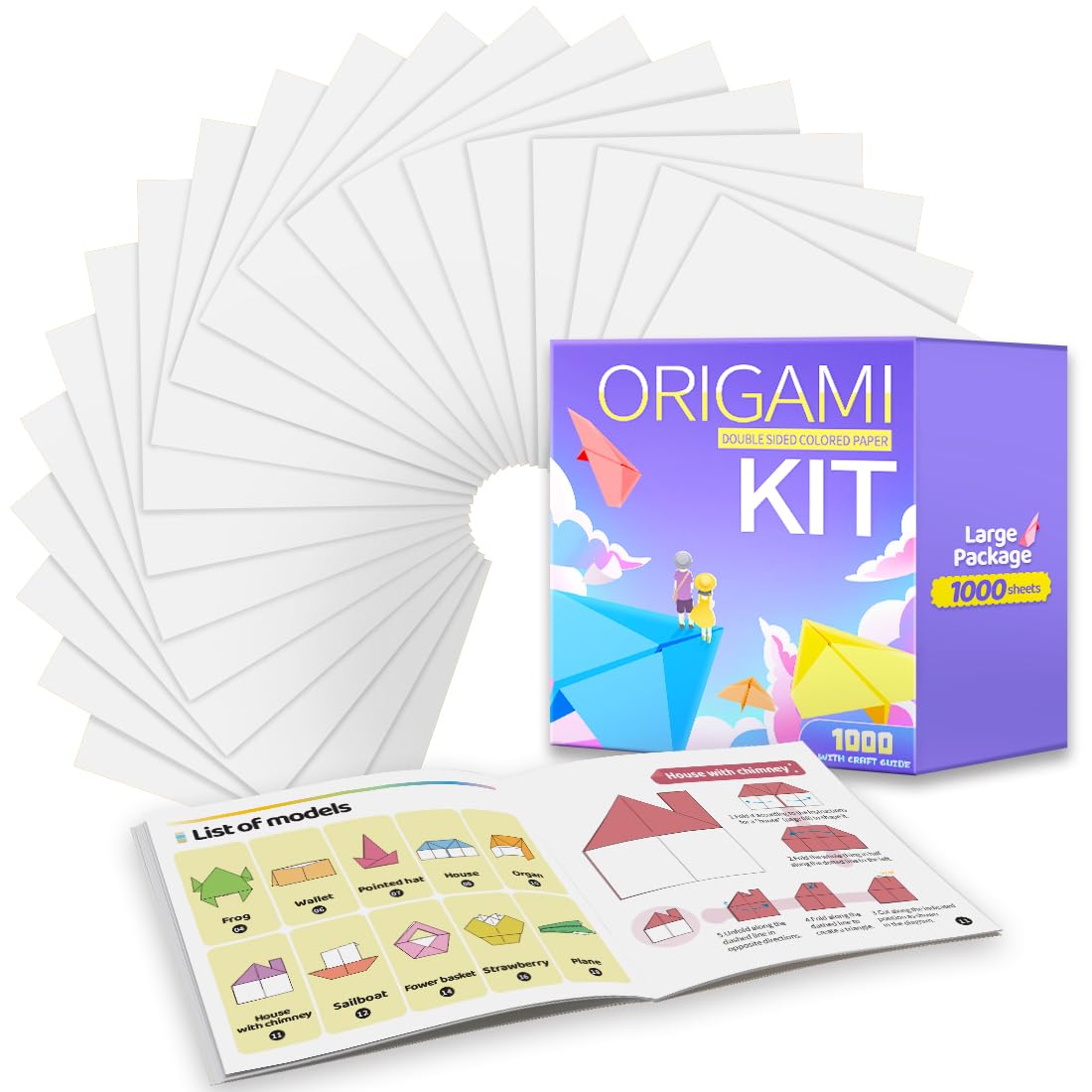 Praisebank white origami paper packaging with 1000 sheets for bulk crafting