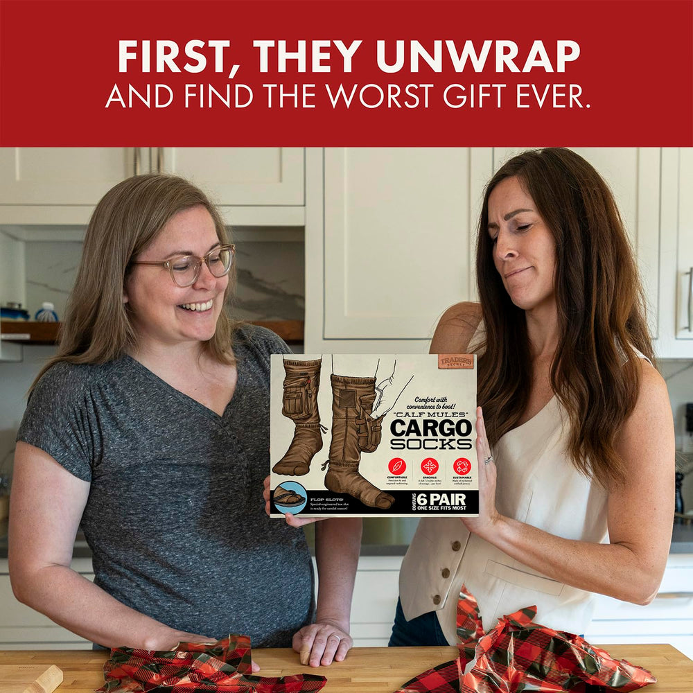 Prank-O cargo socks box top view highlights the graphic design.